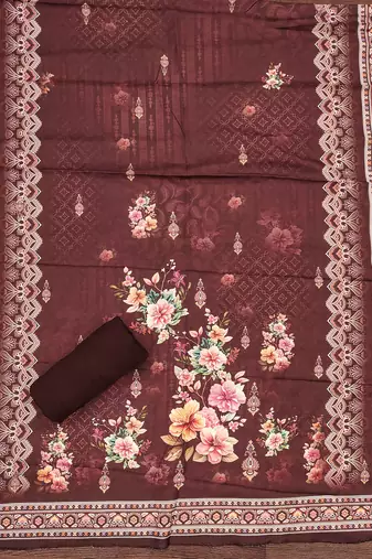brown printed cotton semi_stitched churidar dress-materials
