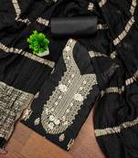 black embroidered cotton semi_stitched churidar dress-materials