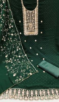 Green embroidered georgette churidar dress-materials 2