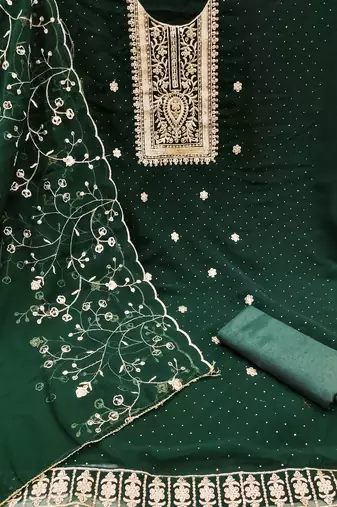 Green embroidered georgette churidar dress-materials