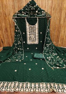 Green embroidered georgette churidar dress-materials 3