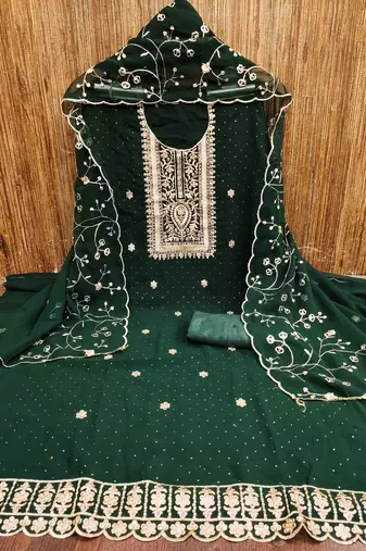 Green embroidered georgette churidar dress-materials