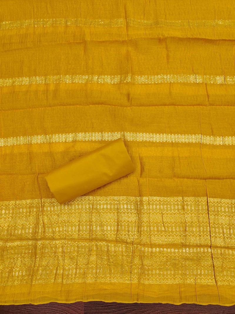 yellow embroidered cotton semi_stitched churidar dress-materials