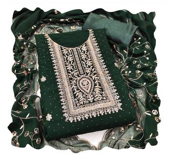 Green embroidered georgette churidar dress-materials 4