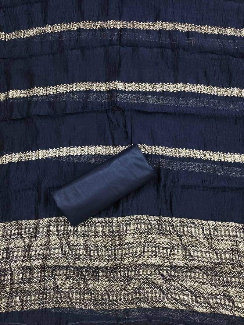 blue embroidered cotton semi_stitched churidar dress-materials