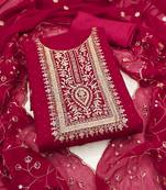 Magenta embroidered georgette semi stitched churidar dress-materials