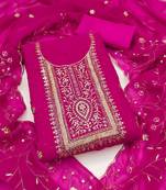 Pink embroidered georgette semi stitched churidar dress-materials