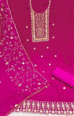 Pink embroidered georgette churidar dress-materials 2