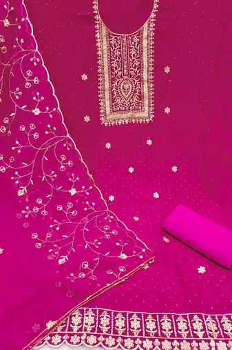Pink embroidered georgette churidar dress-materials