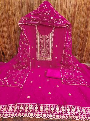 Pink embroidered georgette churidar dress-materials 3