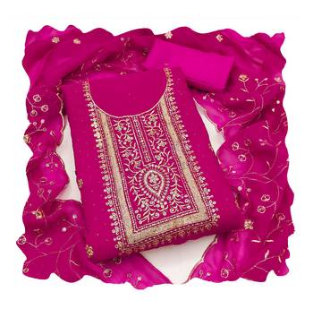Pink embroidered georgette churidar dress-materials 4