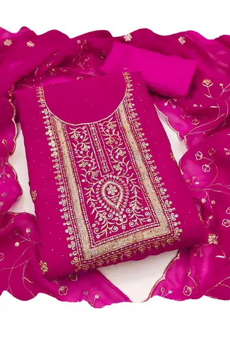 Pink embroidered georgette churidar dress-materials