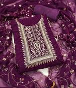 Purple embroidered georgette semi stitched churidar dress-materials
