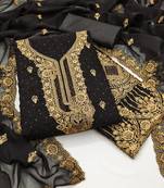 Black embroidered georgette semi stitched churidar dress-materials