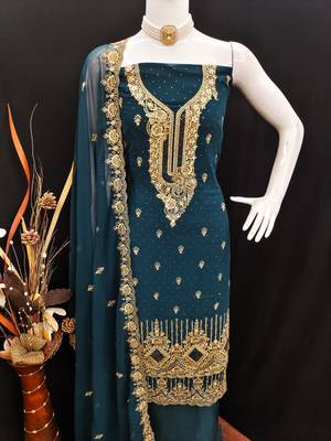 Blue embroidered georgette churidar dress-materials 4