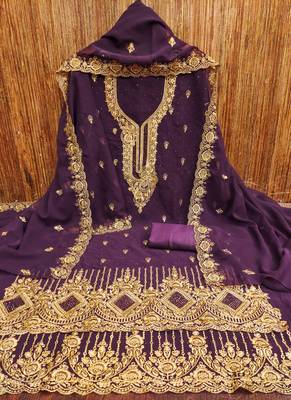 Lavender embroidered georgette churidar dress-materials 2