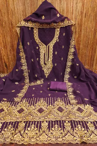 Lavender embroidered georgette churidar dress-materials