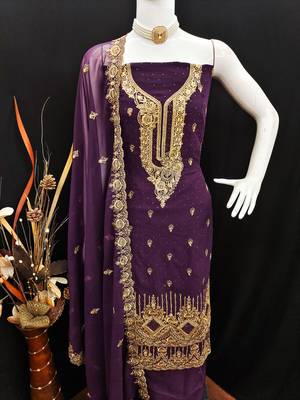 Lavender embroidered georgette churidar dress-materials 4
