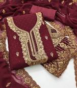 Maroon embroidered georgette semi stitched churidar dress-materials