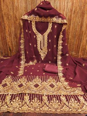 Maroon embroidered georgette churidar dress-materials 2