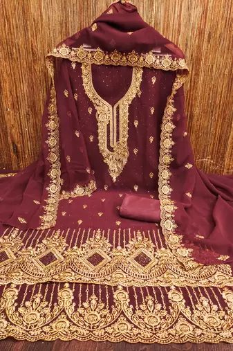Maroon embroidered georgette churidar dress-materials