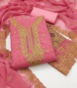 Pink embroidered georgette semi stitched churidar dress-materials