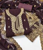 Purple embroidered georgette semi stitched churidar dress-materials
