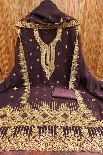 Purple embroidered georgette churidar dress-materials