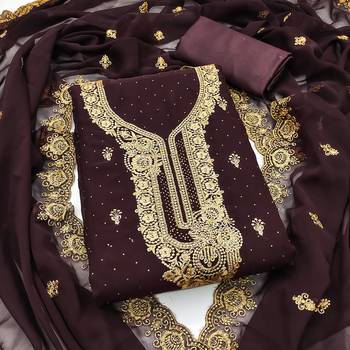 Purple embroidered georgette churidar dress-materials 3