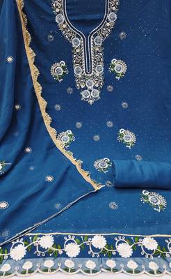 Blue embroidered georgette semi stitched churidar dress-materials 2