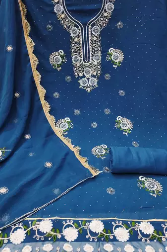 Blue embroidered georgette churidar dress-materials