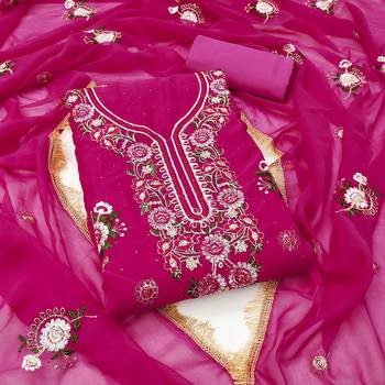 Magenta embroidered georgette semi stitched churidar dress-materials 1