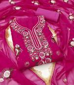 Magenta embroidered georgette semi stitched churidar dress-materials