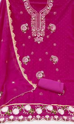 Magenta embroidered georgette semi stitched churidar dress-materials 2