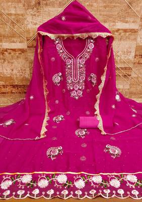 Magenta embroidered georgette semi stitched churidar dress-materials 3