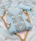 Sky-blue embroidered georgette semi stitched churidar dress-materials
