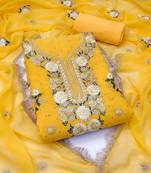 Yellow embroidered georgette semi stitched churidar dress-materials