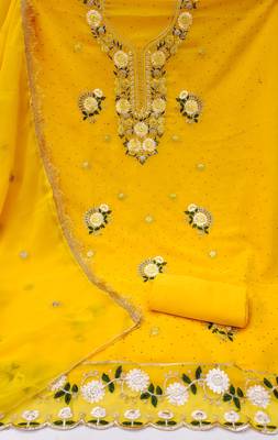 Yellow embroidered georgette churidar dress-materials 2