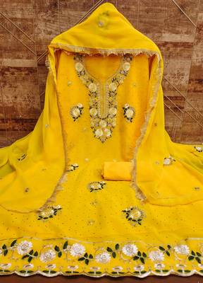 Yellow embroidered georgette churidar dress-materials 3