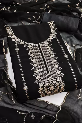 Black sequins georgette semi stitched churidar dress-materials