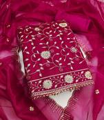 Magenta sequins net semi stitched churidar dress-materials