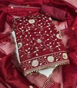 Maroon sequins net semi stitched churidar dress-materials