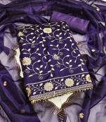 Royal-blue sequins net semi stitched churidar dress-materials