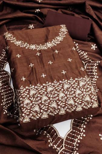 Brown sequins cotton semi stitched churidar dress-materials