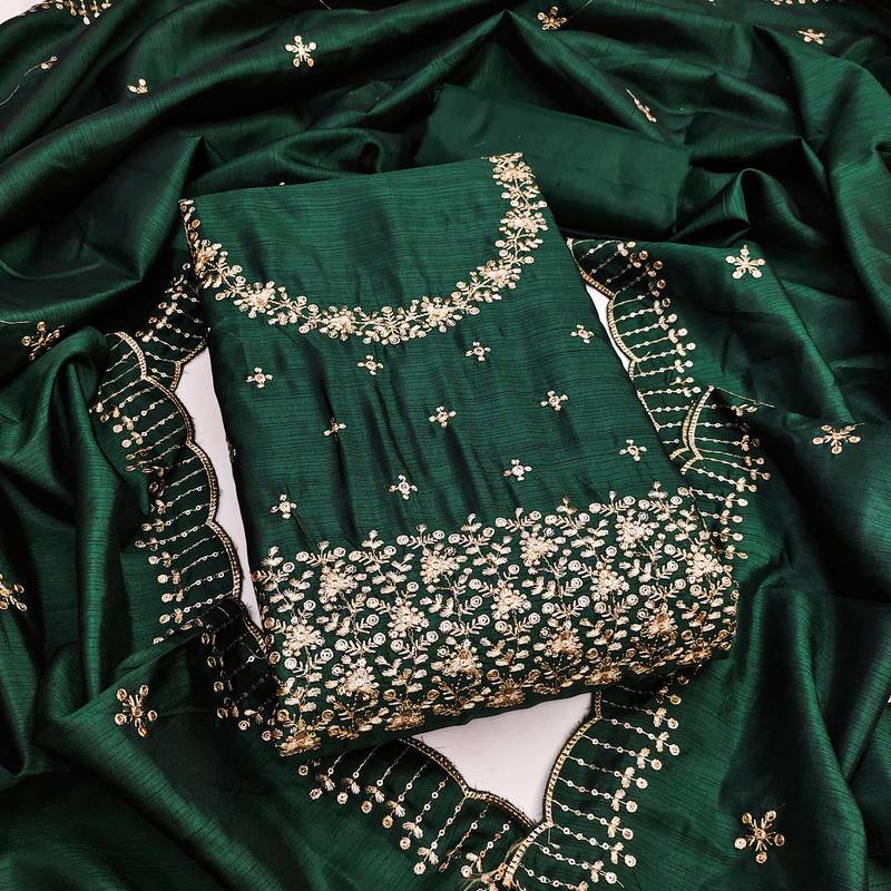 Green sequins cotton semi stitched churidar dress-materials
