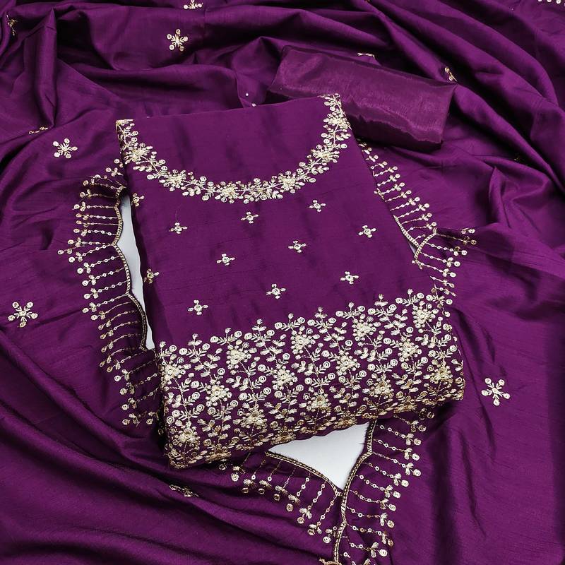 Purple sequins cotton semi stitched churidar dress-materials
