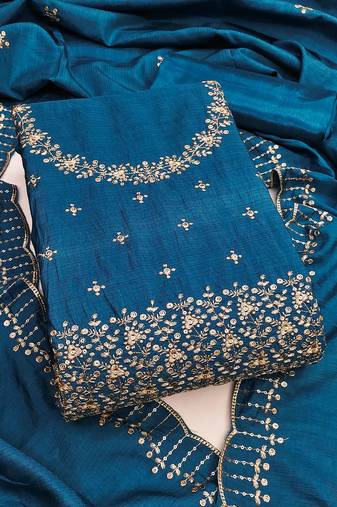 Teal-blue sequins cotton semi stitched churidar dress-materials