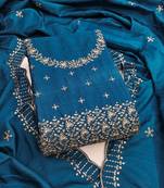 Teal-blue sequins cotton semi stitched churidar dress-materials