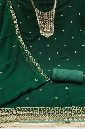 Green sequins georgette churidar dress-materials