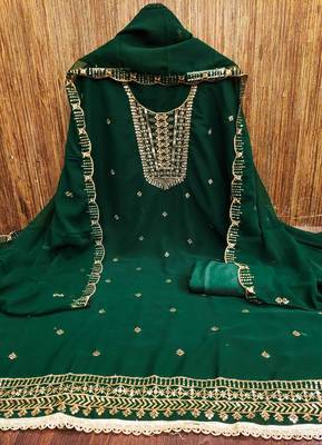 Green sequins georgette churidar dress-materials 3